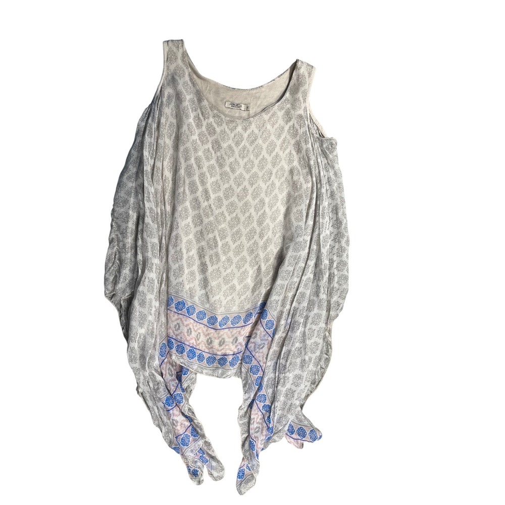 Angela Made In Italy 100% Silk Sleeveless Blouse Women's Medium Boho Paisley Top